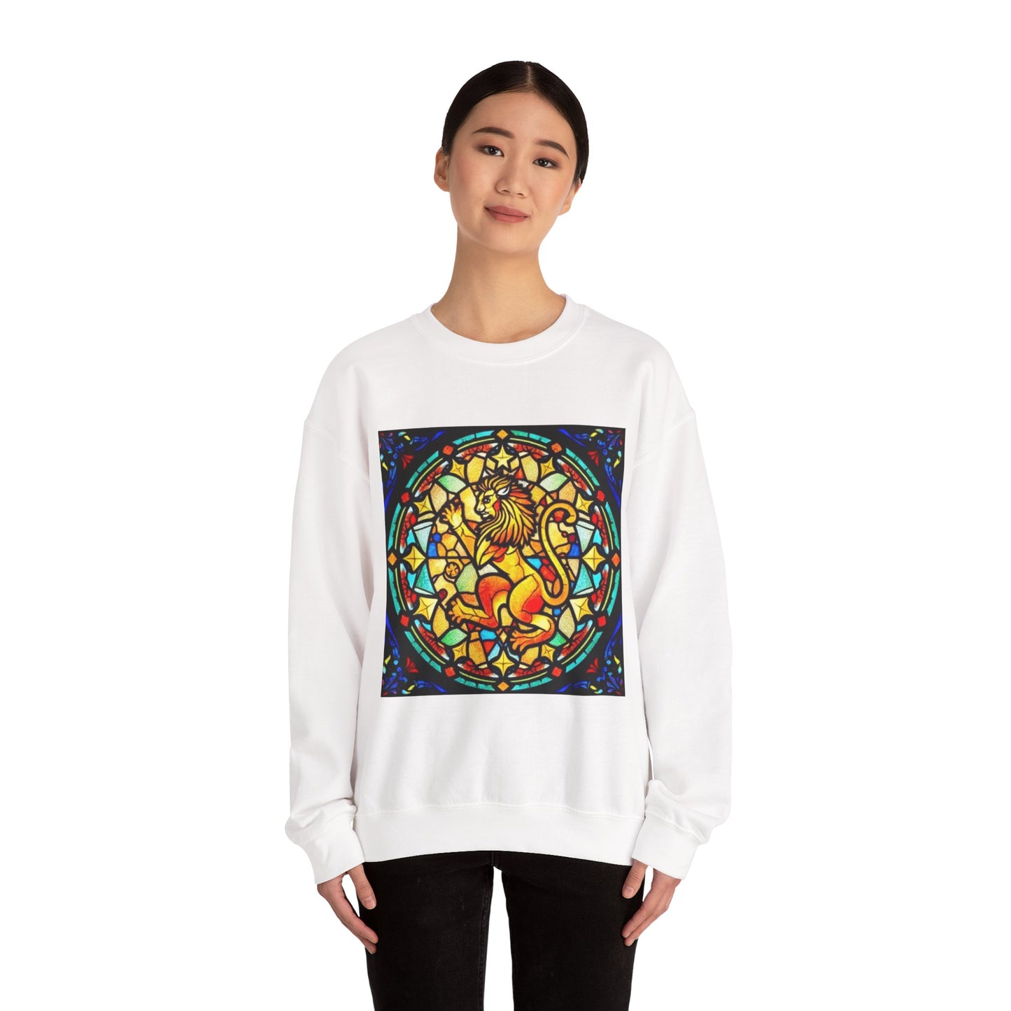 Unisex Heavy Blend™ Crewneck Sweatshirt, Glass 1, Leo Zodiac Design