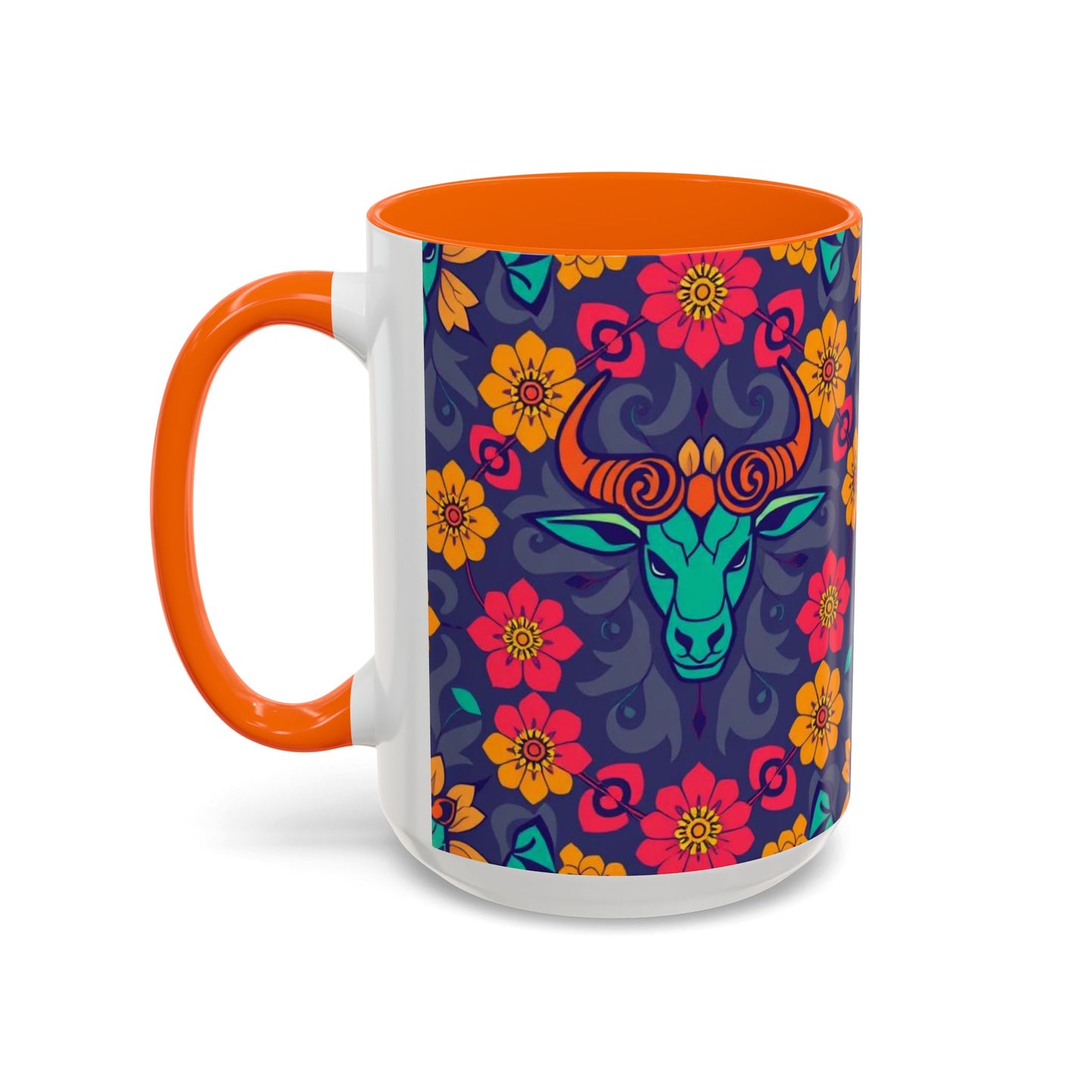 Accent Coffee Mug, Taurus, Zodiac. Flower Pattern, (11, 15oz)