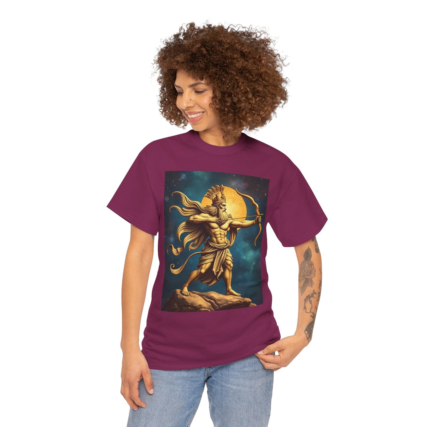 Unisex Heavy Cotton T-Shirt, Midnight Arrow v1, Sagittarius Zodiac Design