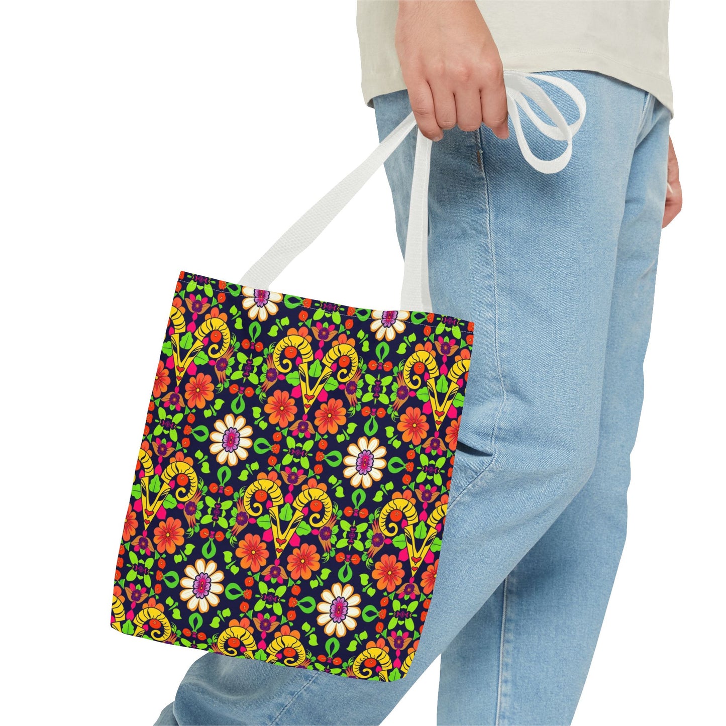 Tote Bag (AOP), Aries, Zodiac, Flower Pattern