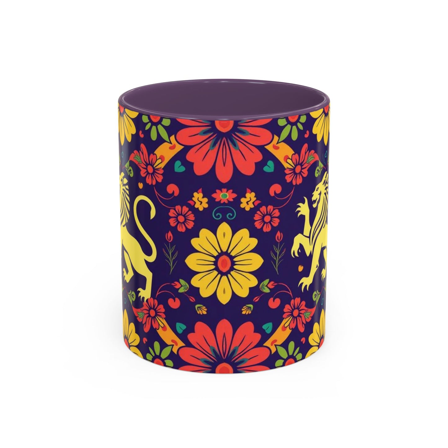 Accent Coffee Mug, Leo, Zodiac v3, Flower Pattern, (11, 15oz)