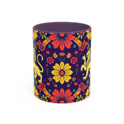 Accent Coffee Mug, Leo, Zodiac v3, Flower Pattern, (11, 15oz)