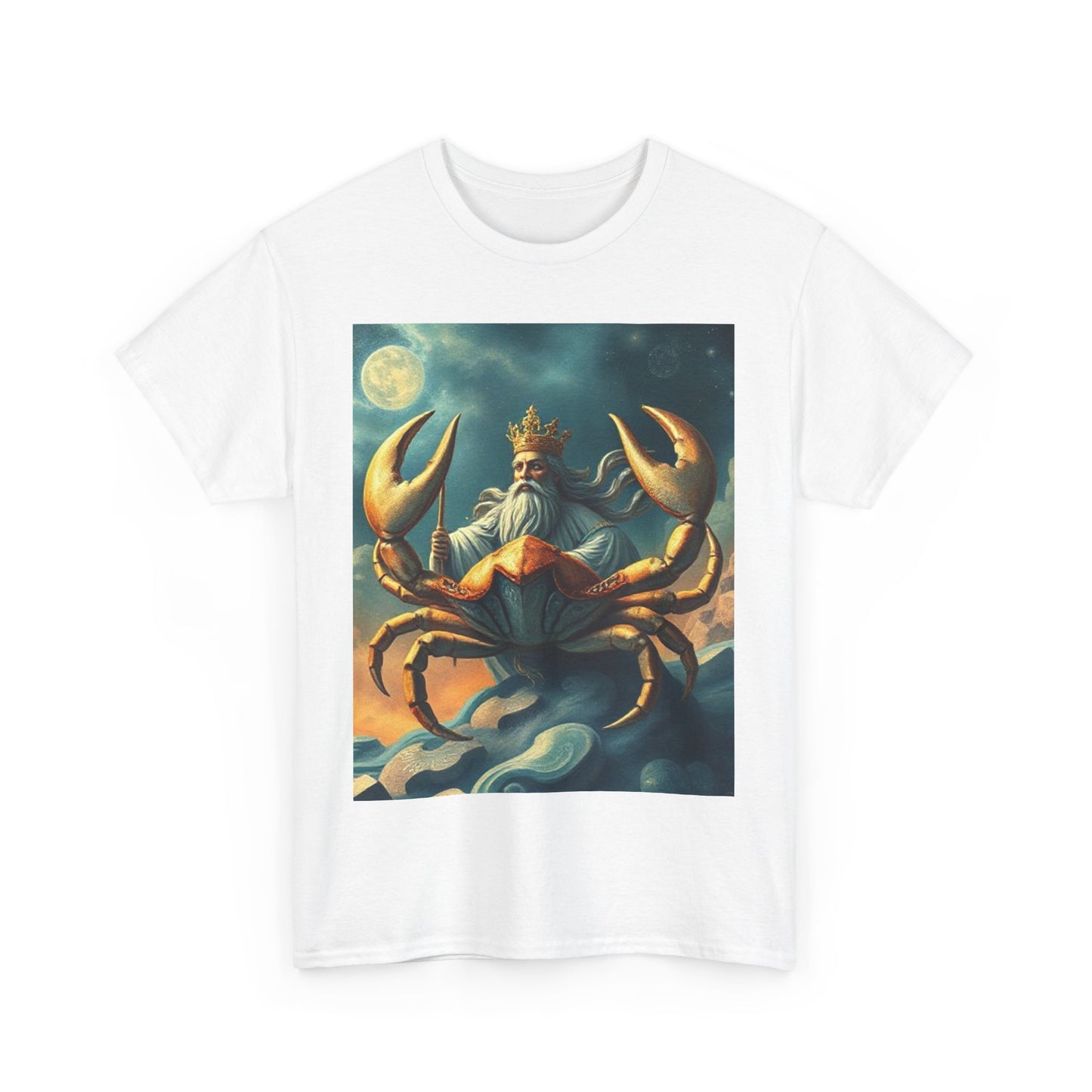 Unisex Heavy Cotton T-Shirt, Crustacean King, Cancer Zodiac Design