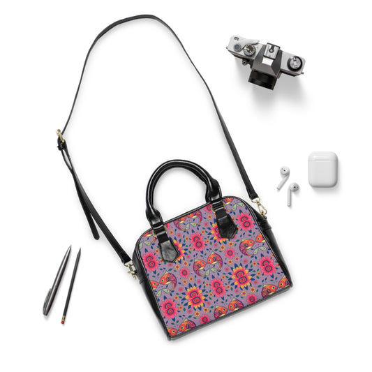 Shoulder Handbag, Pisces, Zodiac v1, Flower Pattern