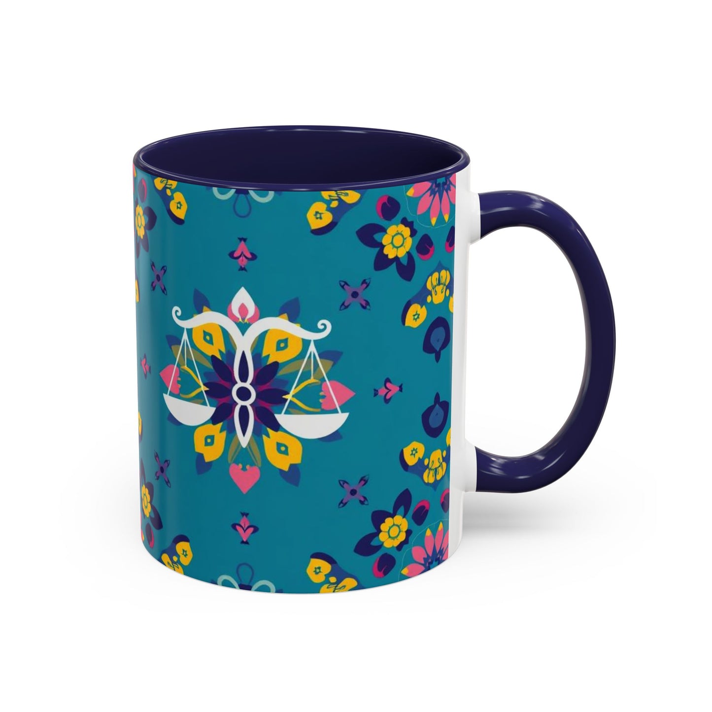 Accent Coffee Mug, Libra, Zodiac v2, Flower Pattern, (11, 15oz)