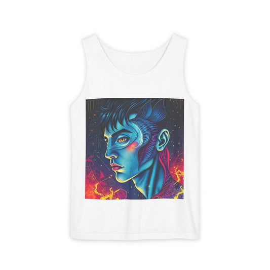 Unisex Garment-Dyed, Tank Top, Pisces Design, Pop Art v1, 100% US cotton