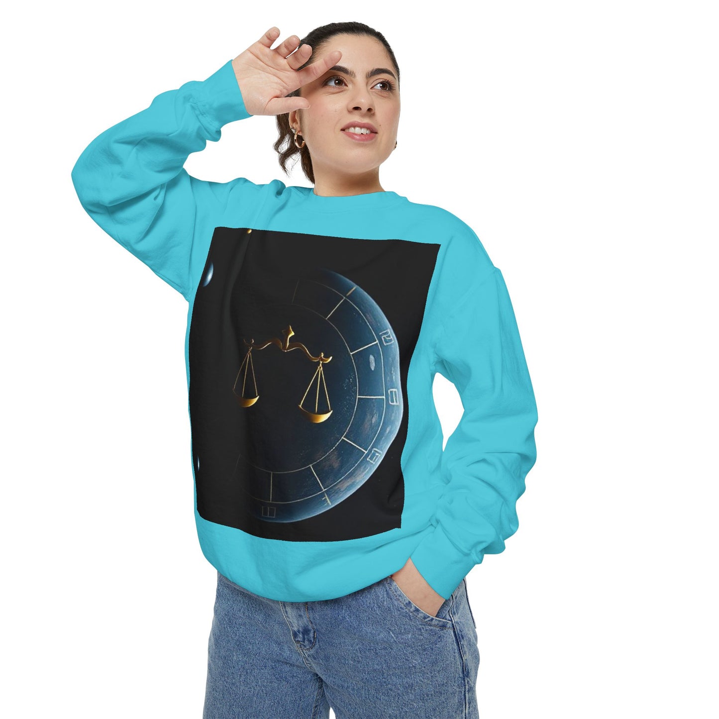 Garment-Dyed Sweatshirt, Unisex, Space Animal Design v1, Libra