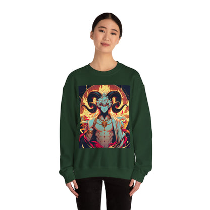 Unisex Heavy Blend™ Crewneck Sweatshirt, Anime Fire Aries, Zodiac Design