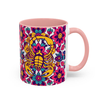 Accent Coffee Mug, Scorpio, Zodiac v2. Flower Pattern, (11, 15oz)