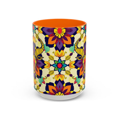 Accent Coffee Mug, Taurus, Zodiac v3. Flower Pattern, (11, 15oz)