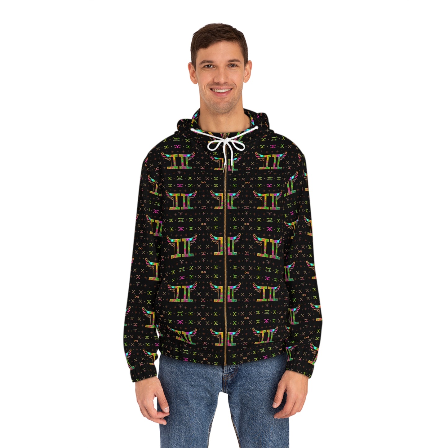 Full-Zip Hoodie (AOP), Gemini, Zodiac v1, Pattern