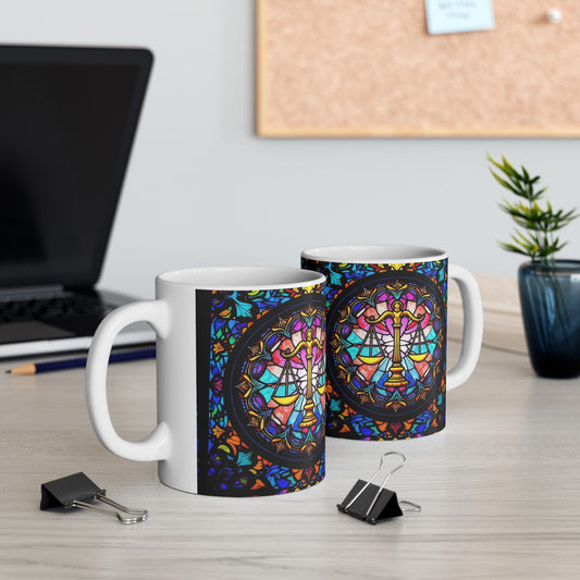 Ceramic Mug, (11oz, 15oz), Ceramic Coffee Mug, AOP, Glass Design, Libra Zodiac