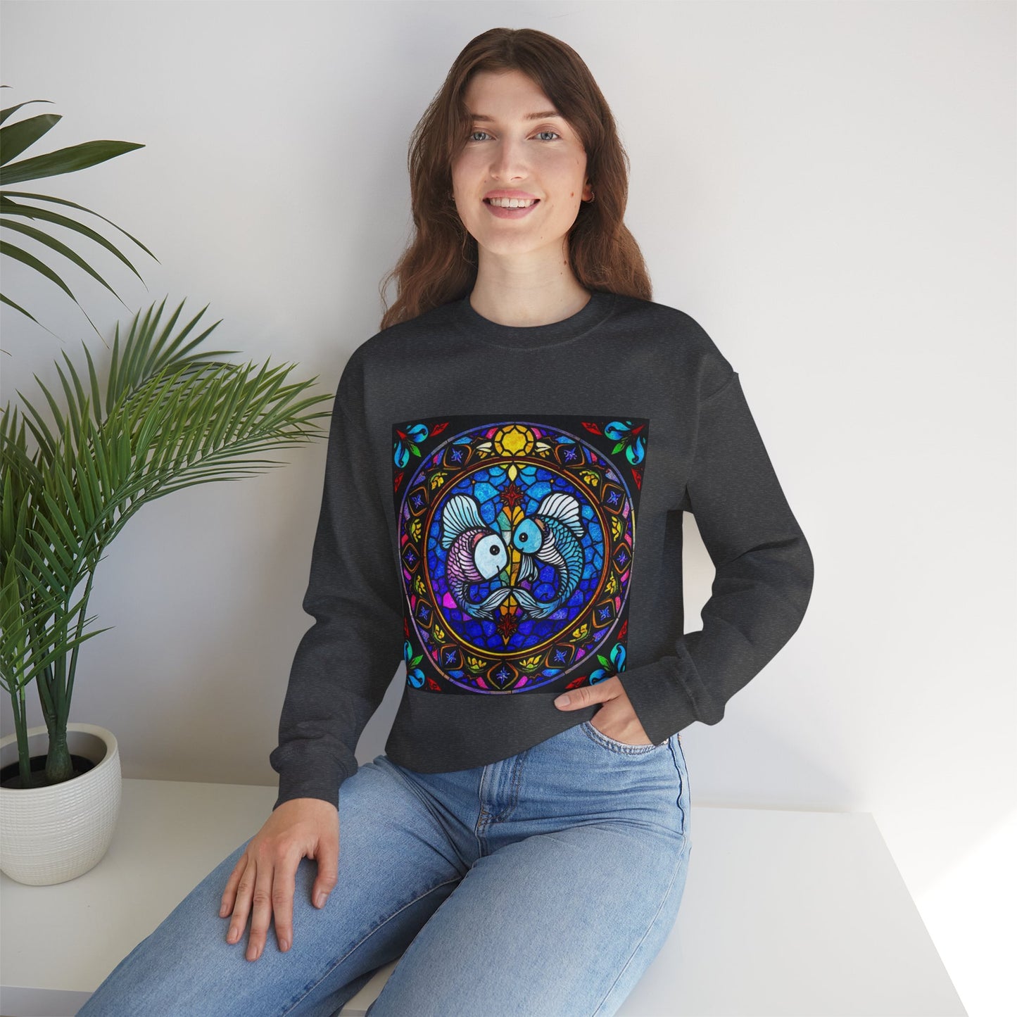 Unisex Heavy Blend™ Crewneck Sweatshirt, Glass, Pisces Zodiac Design