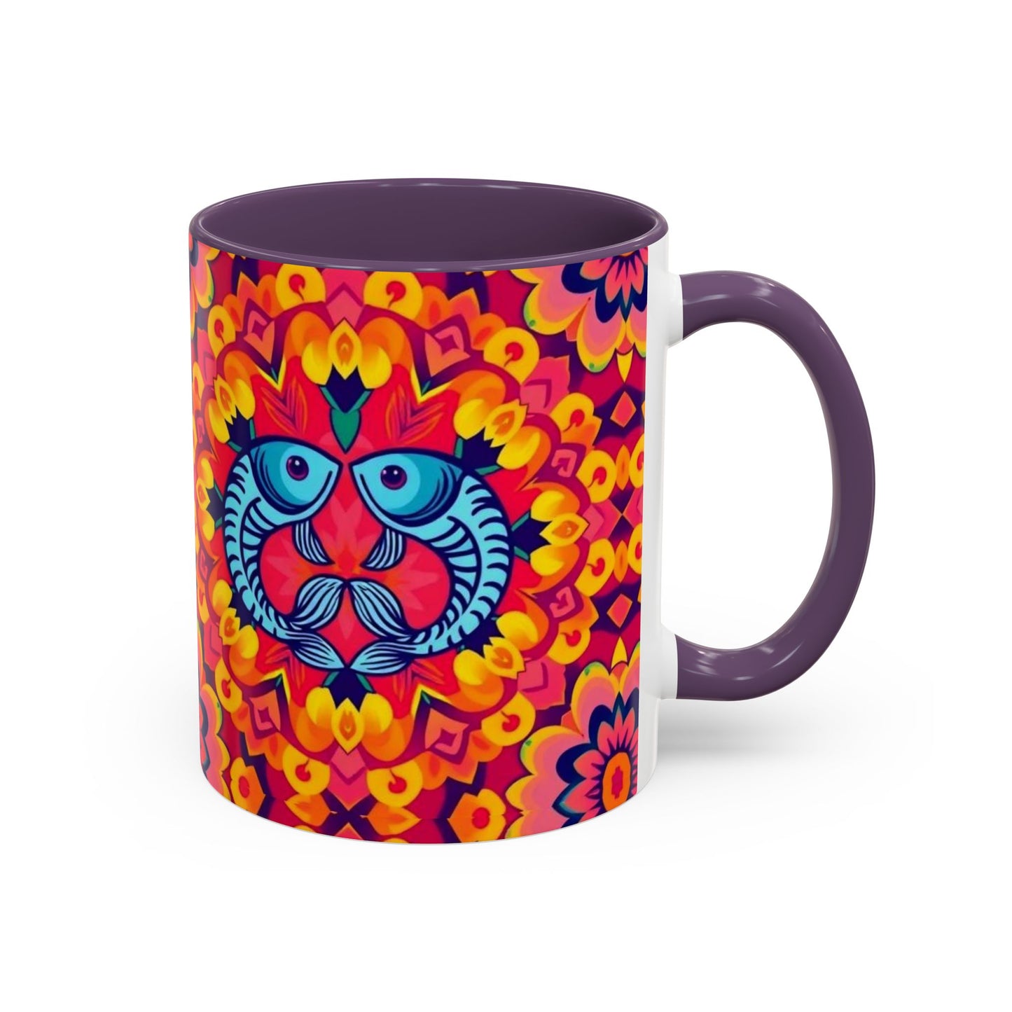 Accent Coffee Mug, Pisces, Zodiac v1, Flower Pattern, (11, 15oz)