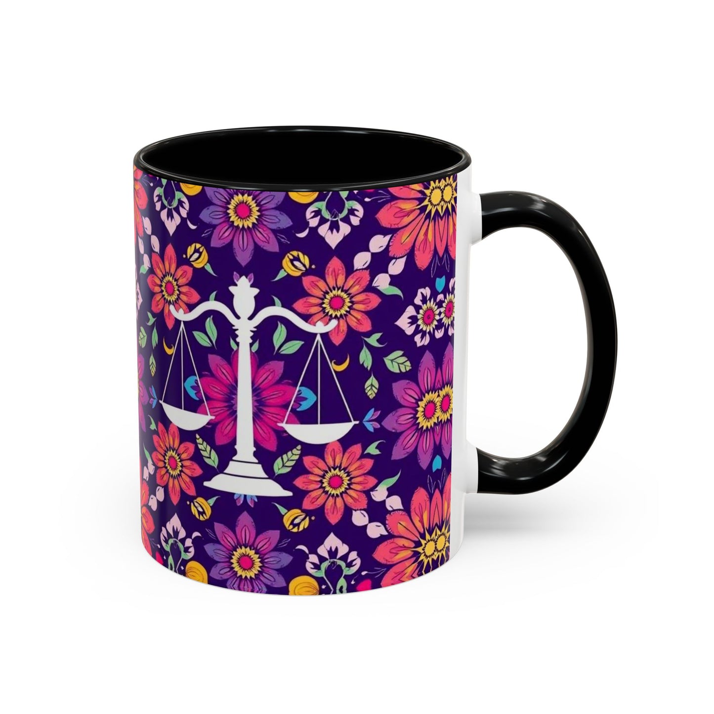 Accent Coffee Mug, Libra, Zodiac v3, Flower Pattern, (11, 15oz)