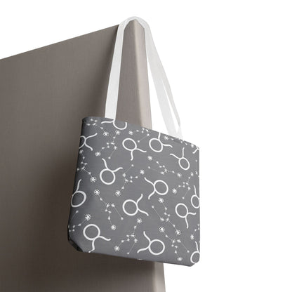 Tote Bag, Taurus Zodiac Sign, AOP, (Grey, White)