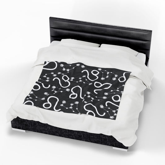 Velveteen Plush Blanket, Leo Zodiac Sign, Constellation & Symbol, Black, 100% polyester