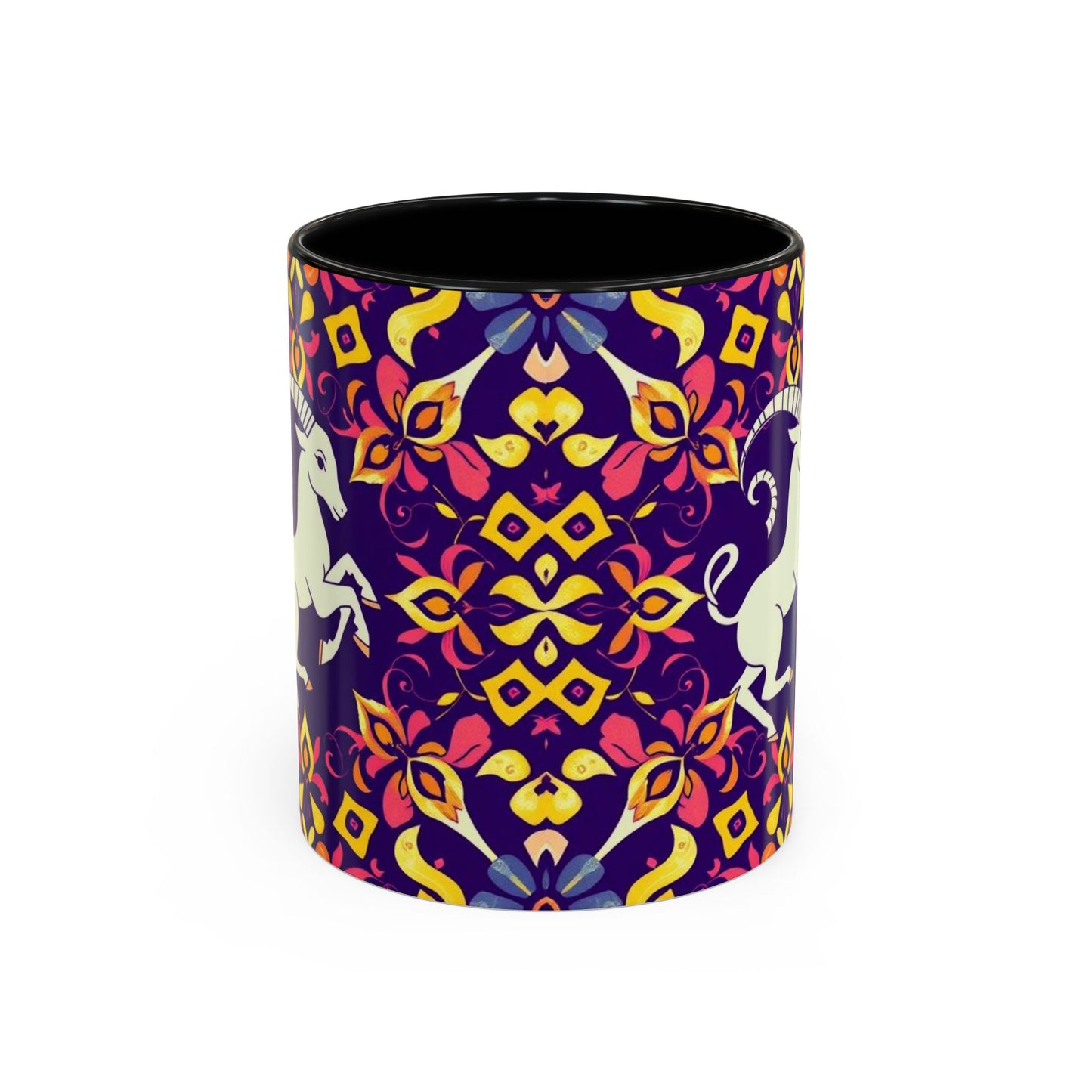 Accent Coffee Mug, Capricorn, Zodiac v1, Flower Pattern, (11, 15oz)