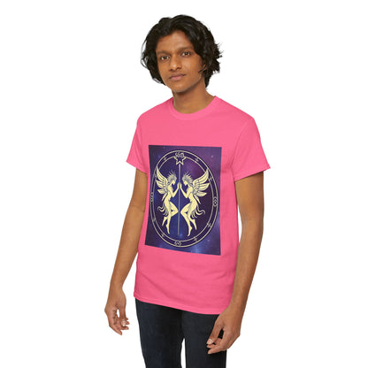 Unisex Heavy Cotton T-Shirt, Space Angel Twins v1, Gemini Zodiac Design
