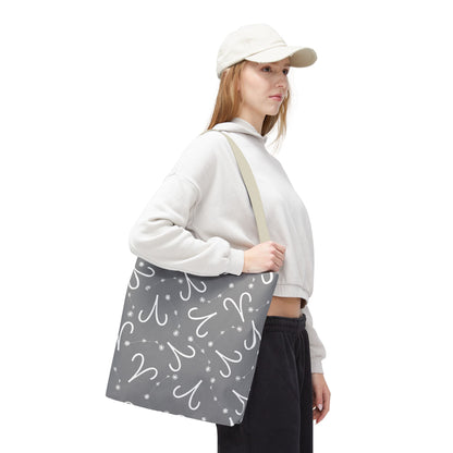Tote Bag, Aries Zodiac Sign, AOP, (Grey, White)