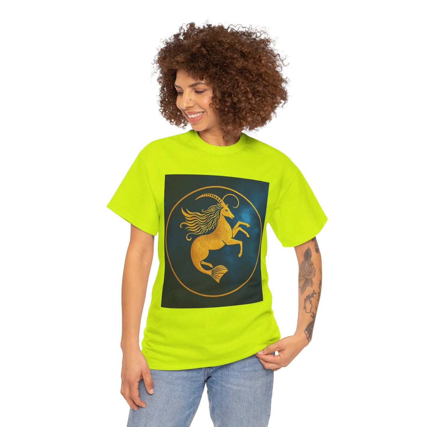 Unisex Heavy Cotton T-Shirt, Capricorn Animal v4, Symbol, Zodiac Design