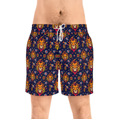 Men's Mid-Length Swim Shorts, (AOP), Leo, Zodiac v3, Bubble Pattern