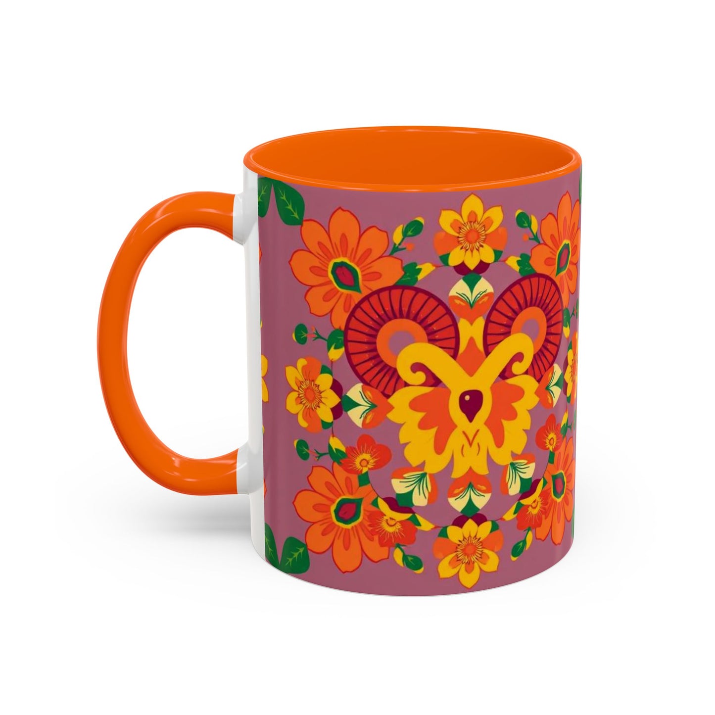 Accent Coffee Mug, Aries, Zodiac v1, Flower Pattern, (11, 15oz)