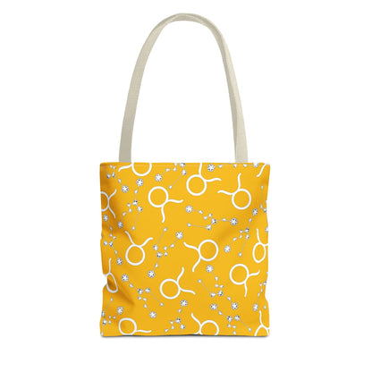 Tote Bag, Taurus Zodiac Sign, AOP, (Yellow, White)
