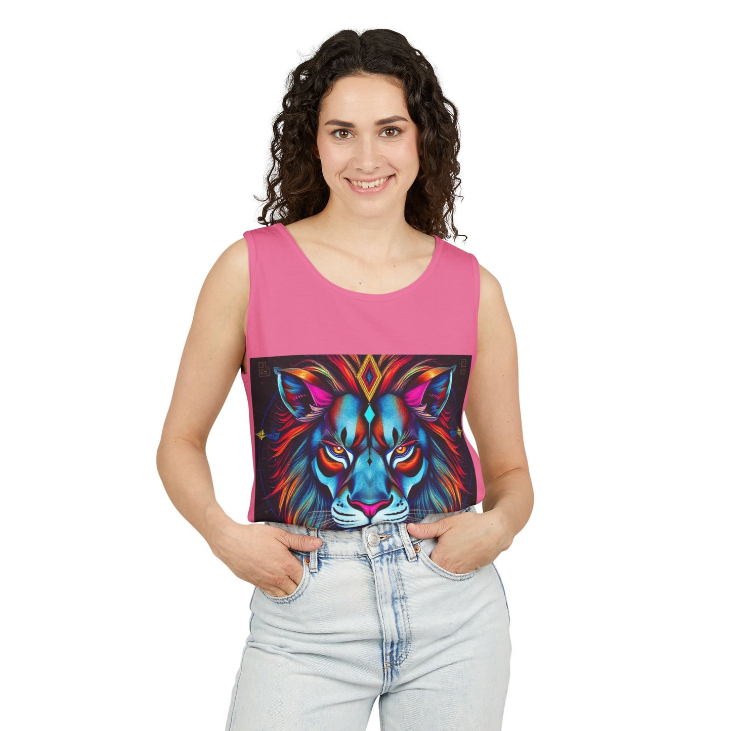 Unisex Garment-Dyed, Tank Top, Leo, Pop Art v1, 100% US cotton
