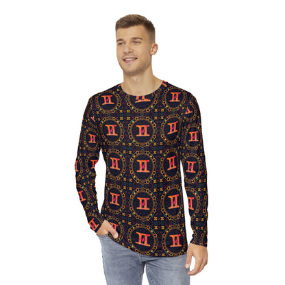 Men's Long Sleeve Shirt, (AOP), Gemini, Zodiac, Pattern