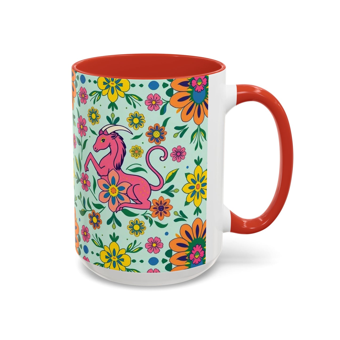 Accent Coffee Mug, Aquarius, Zodiac, Flower Pattern, (11, 15oz)