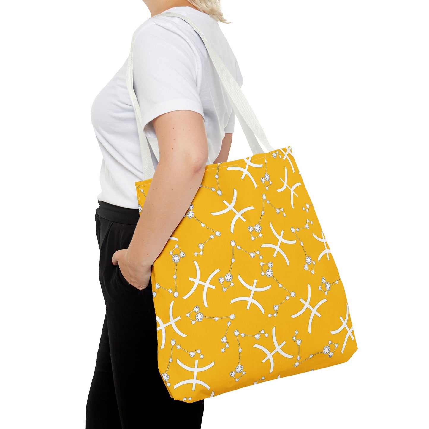 Tote Bag, Pisces Zodiac Sign, AOP, (Yellow, White)