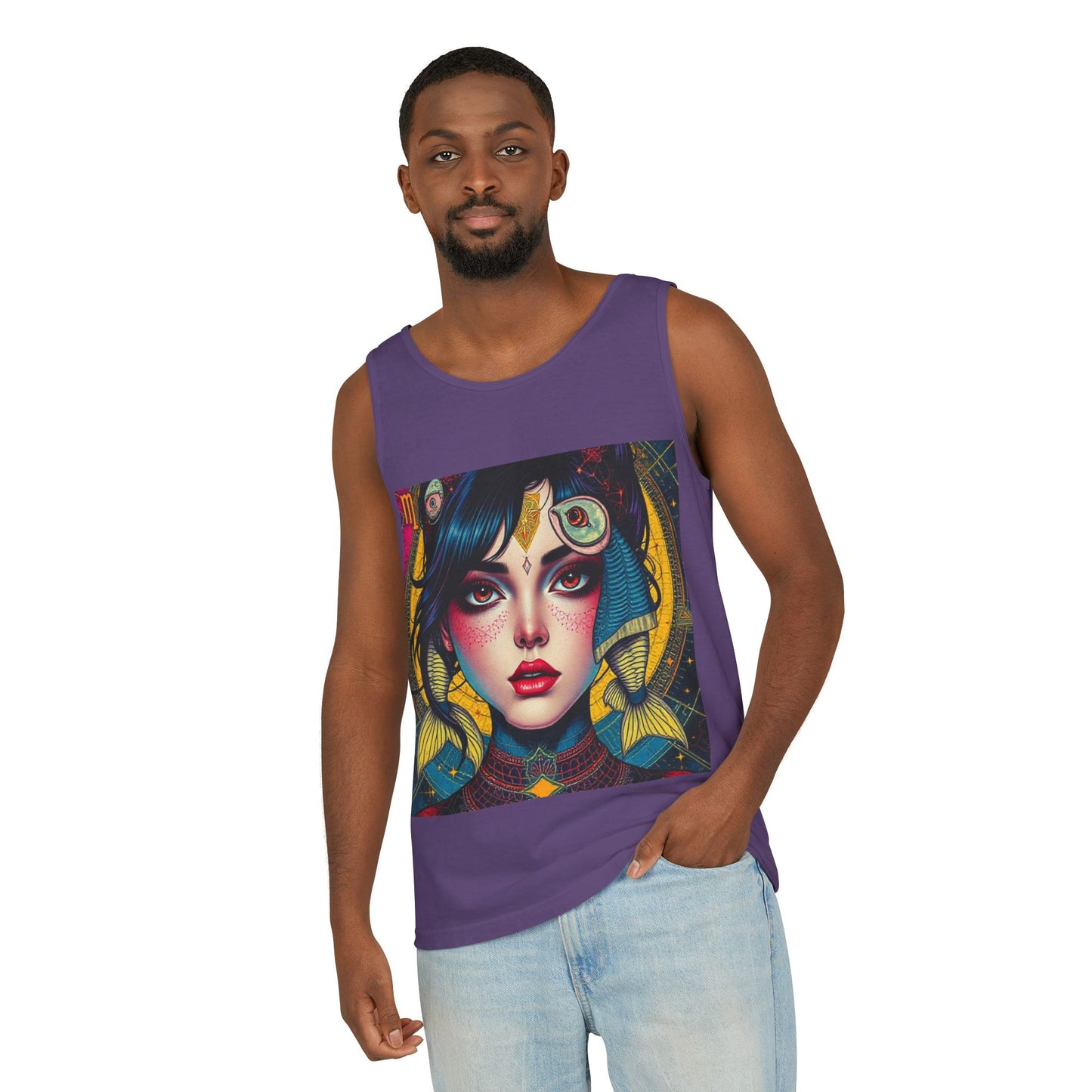 Unisex Garment-Dyed, Tank Top, Pisces Design, Pop Art, 100% US cotton
