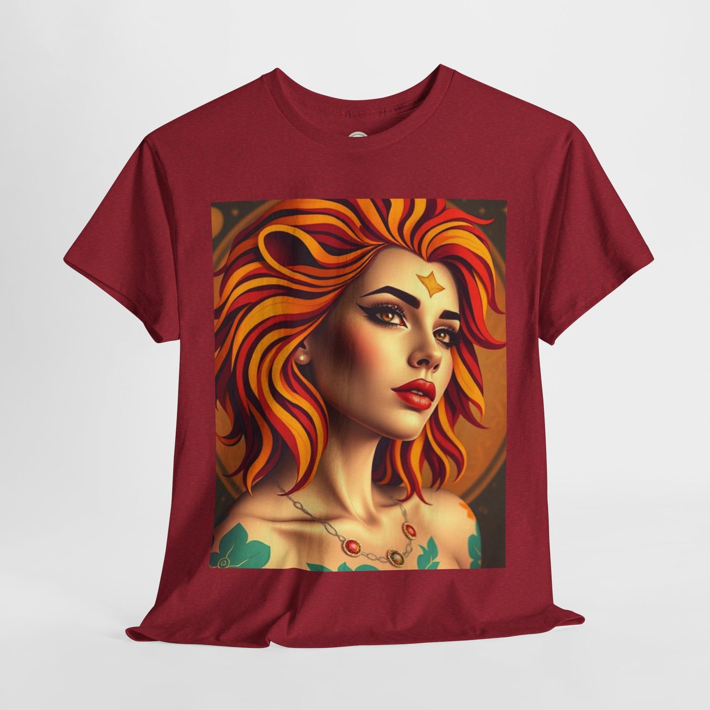 Unisex Heavy Cotton T-Shirt, Leo, Zodiac v3, Sexy Art