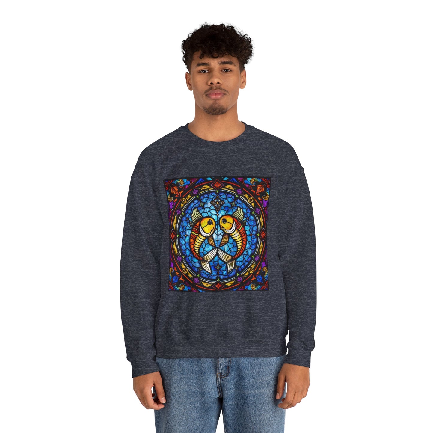Unisex Heavy Blend™ Crewneck Sweatshirt, Glass 1, Pisces Zodiac Design