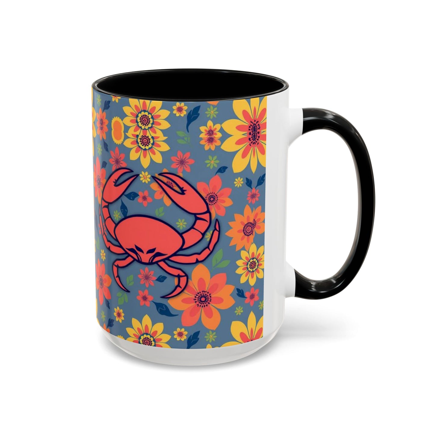 Accent Coffee Mug, Cancer, Zodiac v1, Flower Pattern, (11, 15oz)