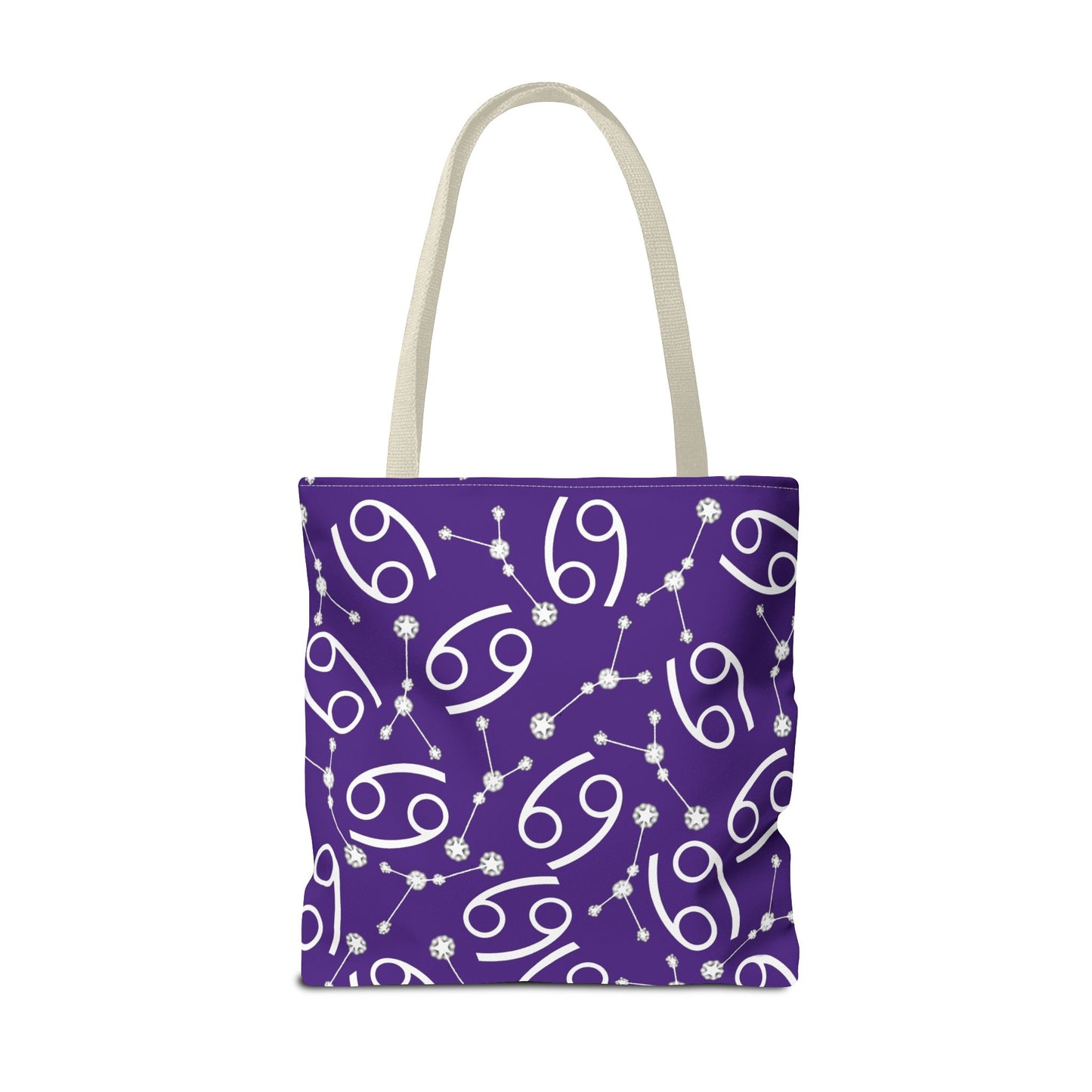 Tote Bag, Cancer Zodiac Sign, AOP, (Purple, White)