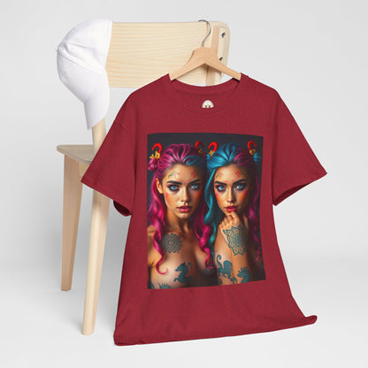 Unisex Heavy Cotton T-Shirt, Gemini, Zodiac v1, Sexy Art