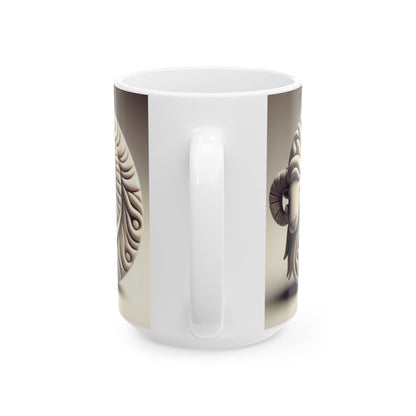 Ceramic Mug, (11oz, 15oz), Ceramic Coffee Mug, Stone Circle, Aries Zodiac Design