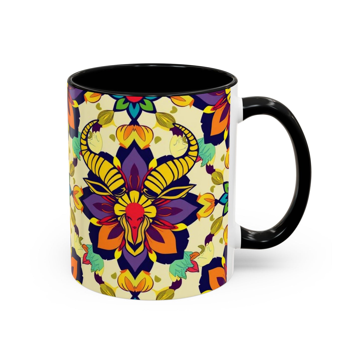 Accent Coffee Mug, Taurus, Zodiac v3. Flower Pattern, (11, 15oz)