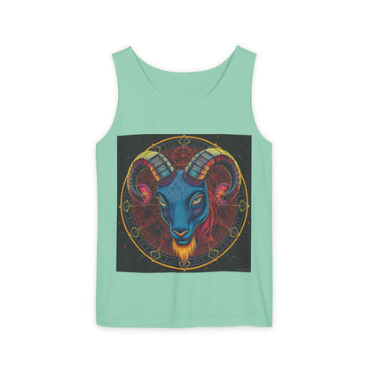 Unisex Garment-Dyed, Tank Top, Aries Design, Pop Art, 100% Ringspun US cotton