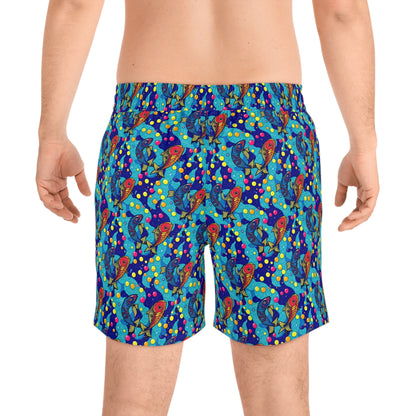 Men's Mid-Length Swim Shorts, (AOP), Pisces, Zodiac, Bubble Pattern