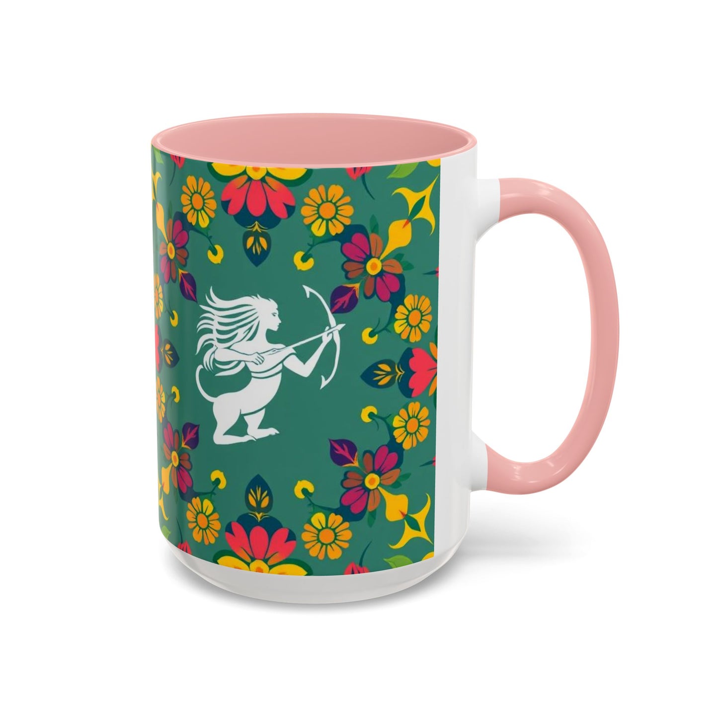 Accent Coffee Mug, Sagittarius, Zodiac. Flower Pattern, (11, 15oz)