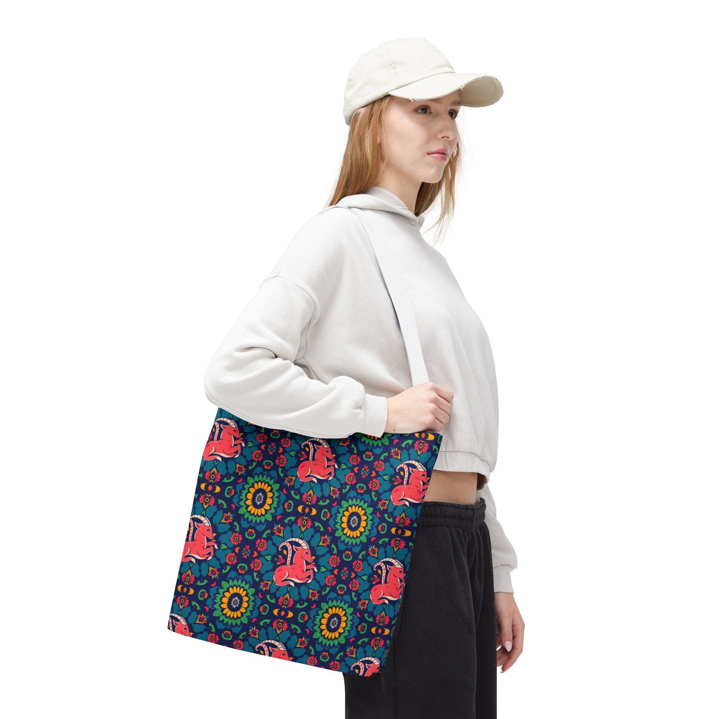 Tote Bag (AOP), Capricorn, Zodiac v1, Flower Pattern