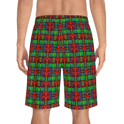 Men's Board Shorts, (AOP), Aries, Zodiac v2, Shape Pattern