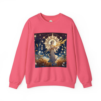 Unisex Heavy Blend™ Crewneck Sweatshirt, anime girl in wheat field, Virgo Zodiac Design