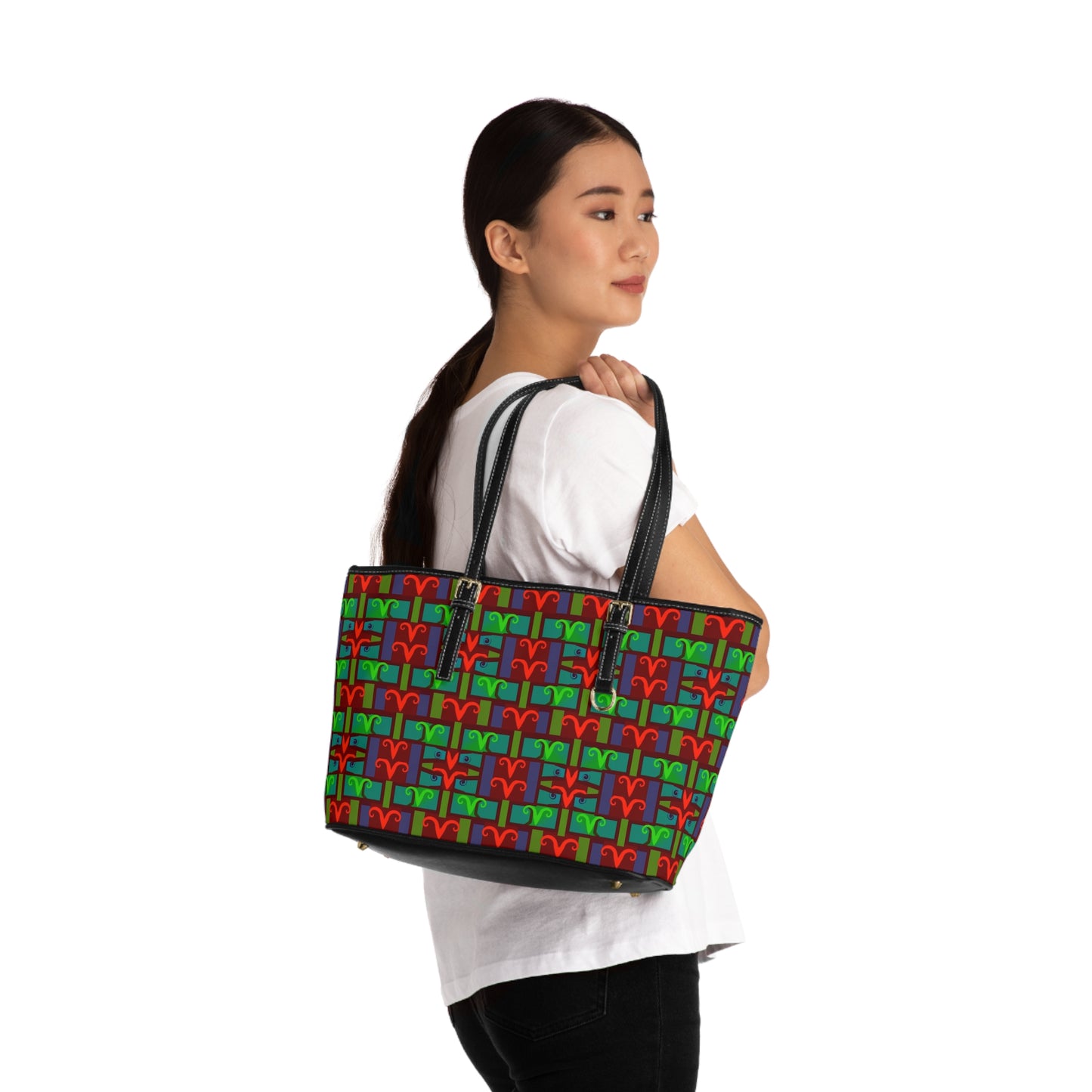 Leather Shoulder Bag, Aries, Zodiac v4, Shapes Pattern