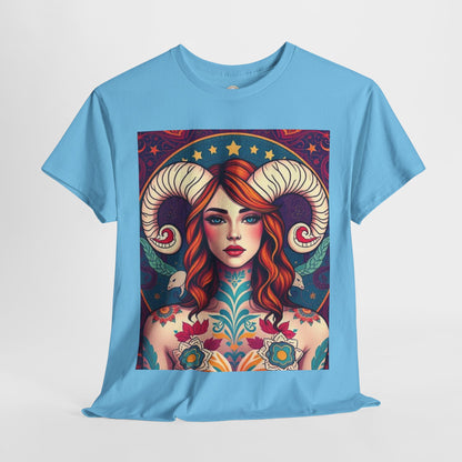 Unisex Heavy Cotton T-Shirt, Aries, Zodiac v1, Sexy Art