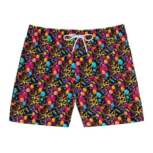 Men's Mid-Length Swim Shorts, (AOP), Sagittarius, Zodiac v2, Bubble Pattern
