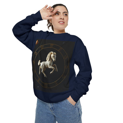 Garment-Dyed Sweatshirt, Unisex, Space Animal Design, Capricorn